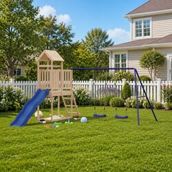 Outdoor Playset Wooden Climbing Frame Swing Slide Sandbox Backyard Play
