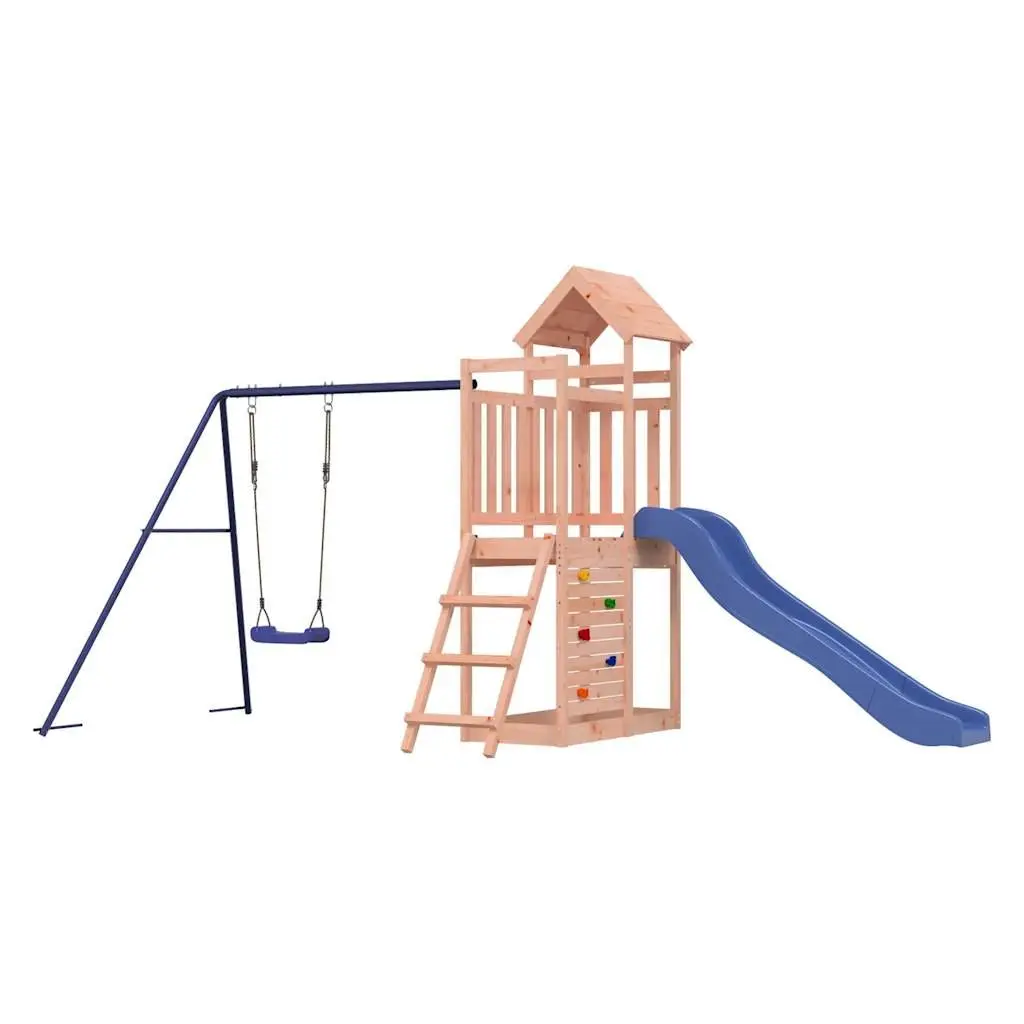 Wooden Outdoor Playset Multi-Activity Climbing Frame Slide Swing Rockwall Sandbox Brown