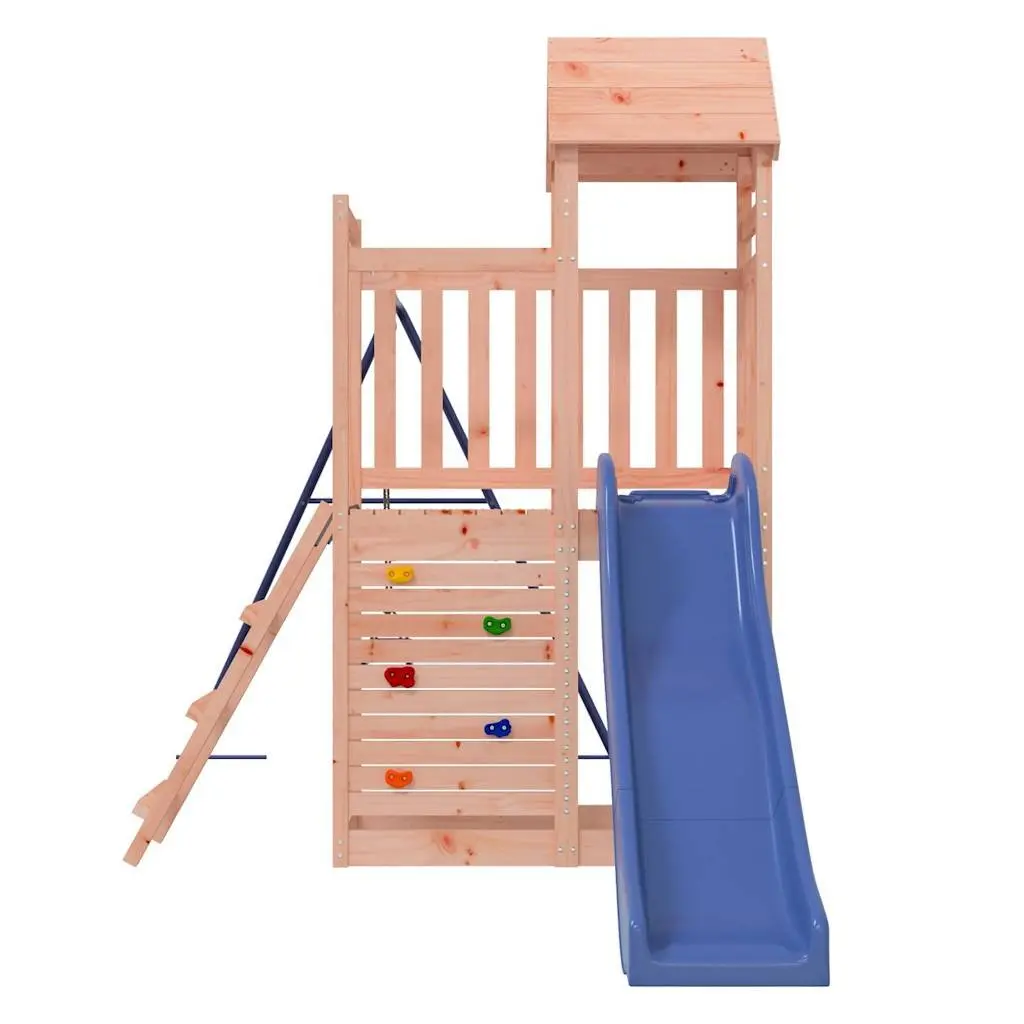 Wooden Outdoor Playset Multi-Activity Climbing Frame Slide Swing Rockwall Sandbox Brown