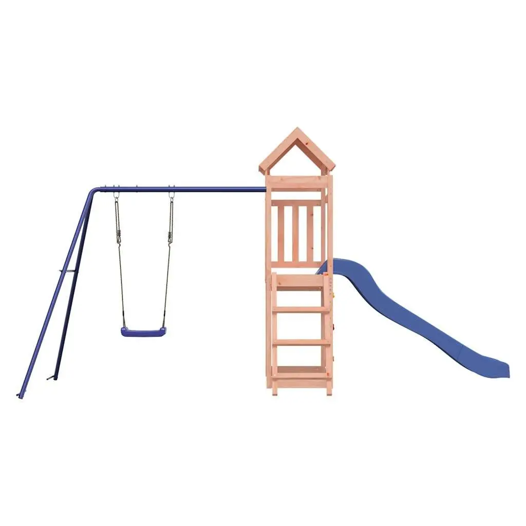Wooden Outdoor Playset Multi-Activity Climbing Frame Slide Swing Rockwall Sandbox Brown