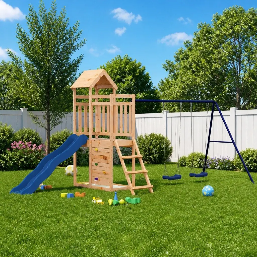 Wooden Outdoor Playset Climbing Frame Slide Swing Sandpit 90 cm Height Brown