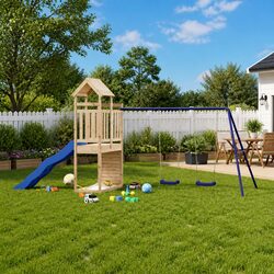 Wooden Outdoor Playset Swing Set Climbing Frame Slide Sandbox Brown Pine