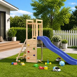 Wooden Outdoor Playset with Climbing Frame Slide Sandbox Backyard Play Equipment