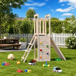 Wooden Outdoor Playset Climbing Frame Sandbox Ladder Rockwall Brown Garden