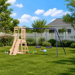 Outdoor Playset Swing Set Climbing Frame Wooden Backyard Play Equipment Kids