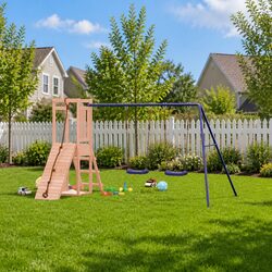 Wooden Outdoor Playset Swing Climbing Frame Sandbox Multi Activity Children