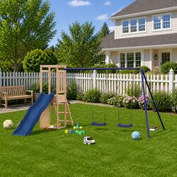 Outdoor Playset Wooden Climbing Frame Swing Slide Sandbox Children Backyard Play