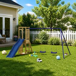 Wooden Outdoor Playset Swing Slide Climbing Frame Backyard Kids Play Equipment