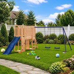 Outdoor Playset Solid Wood Swing Slide Climbing Frame Backyard Children Play Set