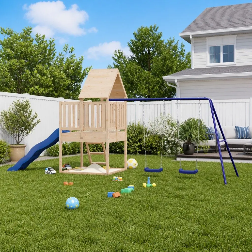Wooden Outdoor Playset Climbing Frame Swing Set Slide Sandbox Brown