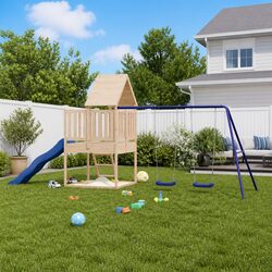 Wooden Outdoor Playset Climbing Frame Swing Set Slide Sandbox Brown Garden Play
