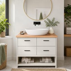 Bathroom Countertop Solid Oak Wood Light Brown 100x60cm Vanity Worktop