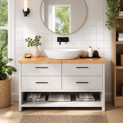 Bathroom Countertop 140x50x4cm Brown Solid Wood Treated Vanity Top Worktop