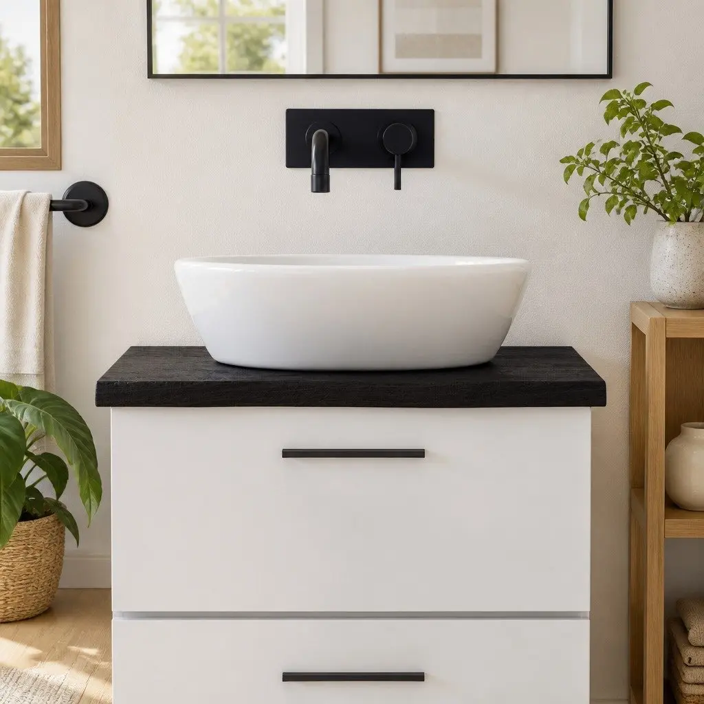 Bathroom Countertop Solid Wood Handmade Dark Brown Vanity Top 60x50x4 cm