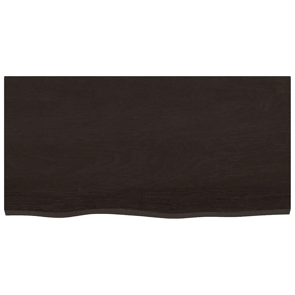 Solid Oak Bathroom Countertop Handcrafted Live Edge 80x40cm Dark Brown