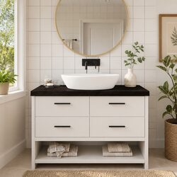 Dark Brown Treated Solid Wood Bathroom Countertop 120x60x6 cm Vanity Worktop