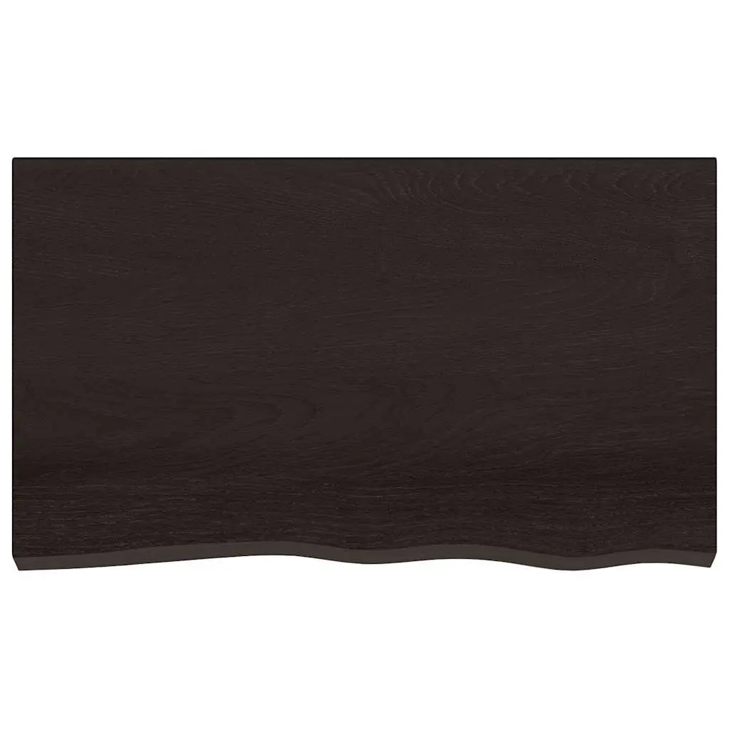 Table Top Solid Oak Wood Handcrafted Live Edge Dark Brown 100x60x2 cm
