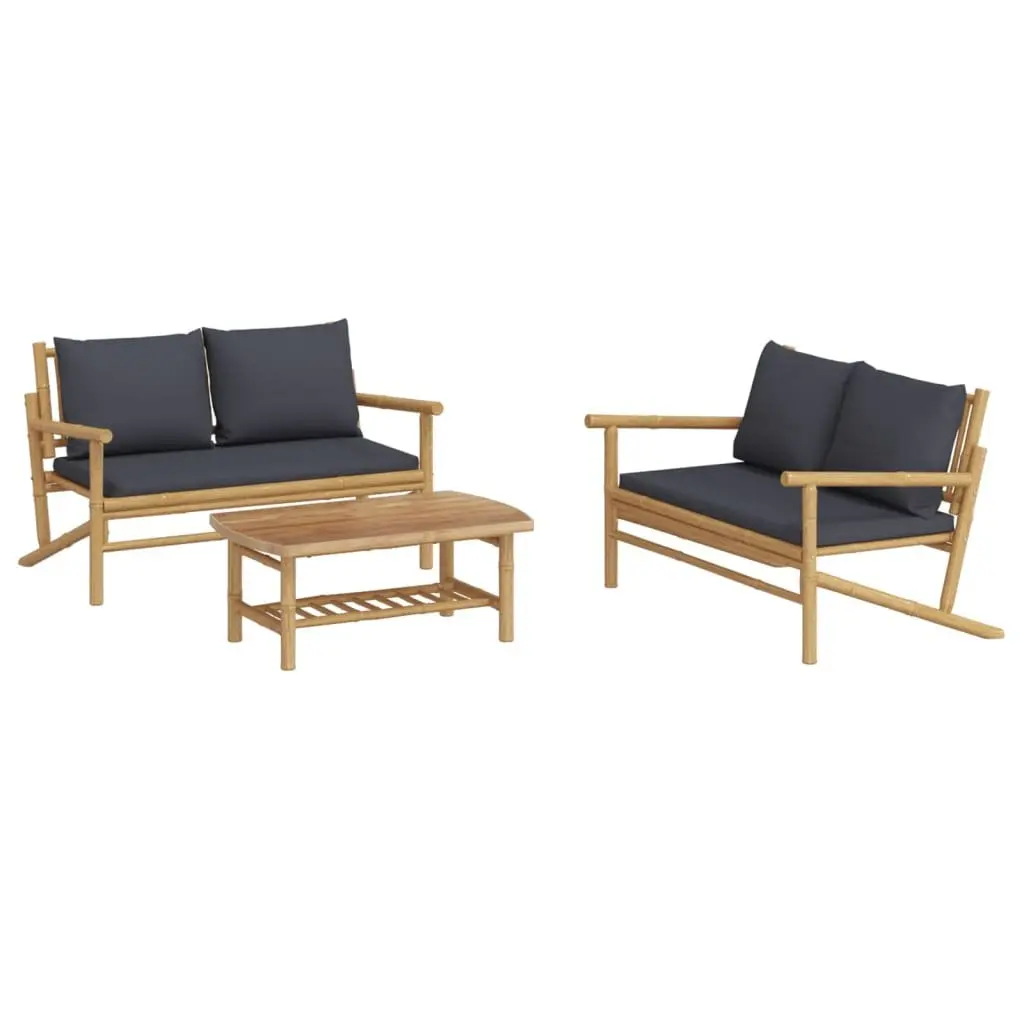 Garden Lounge Set 3 Piece Outdoor Furniture Bamboo with Cushions Backrest