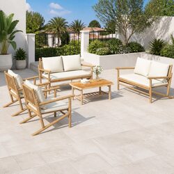 Garden Lounge Set 5 Piece Outdoor Furniture Bamboo Sofa with Cushions Brown