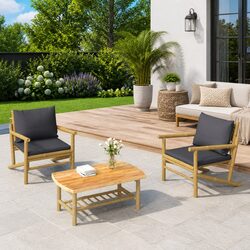 Garden Lounge Set 3 Piece Outdoor Furniture Bamboo Sofa with Cushions Brown