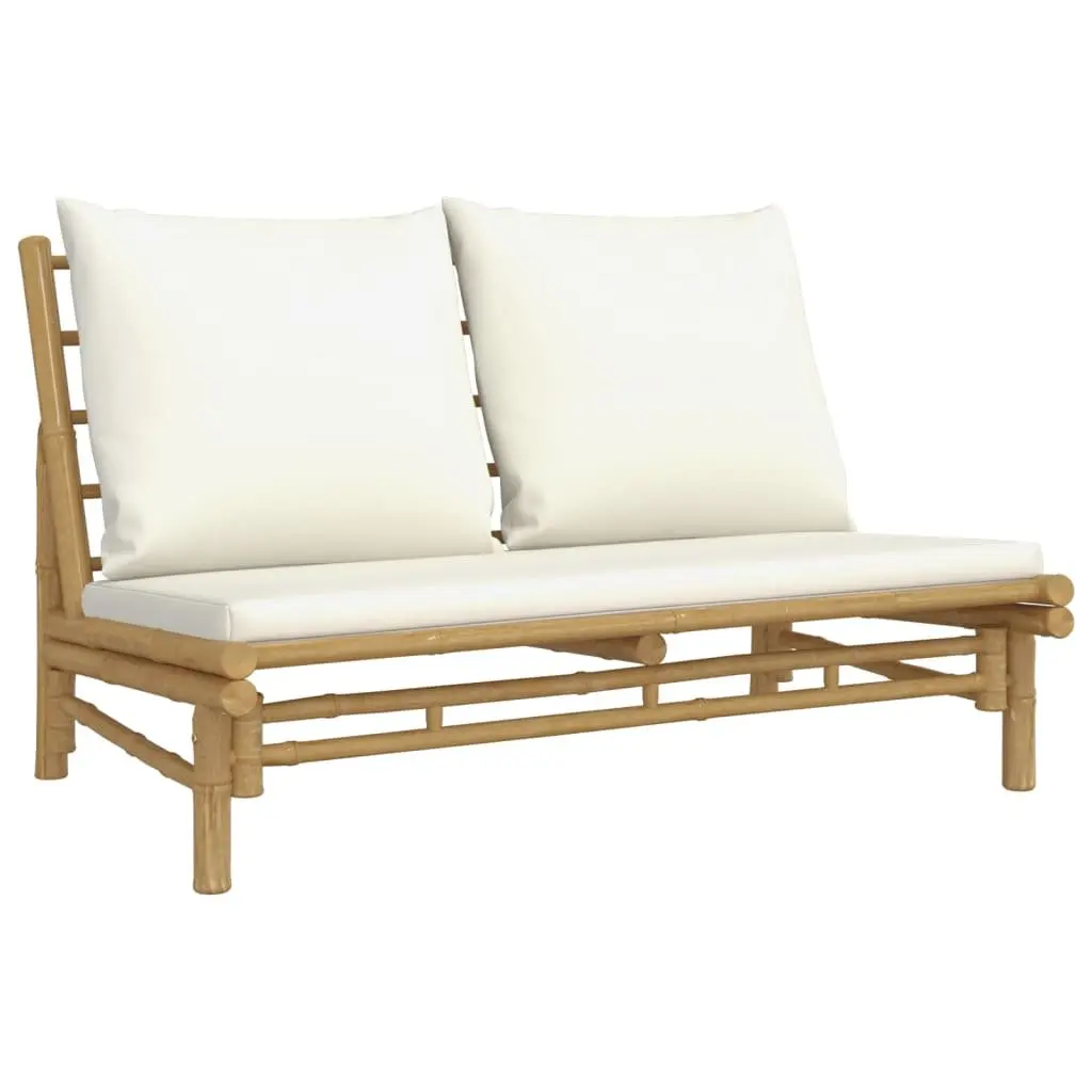 4 Piece Bamboo Garden Lounge Set Outdoor Furniture Cream Cushions Brown