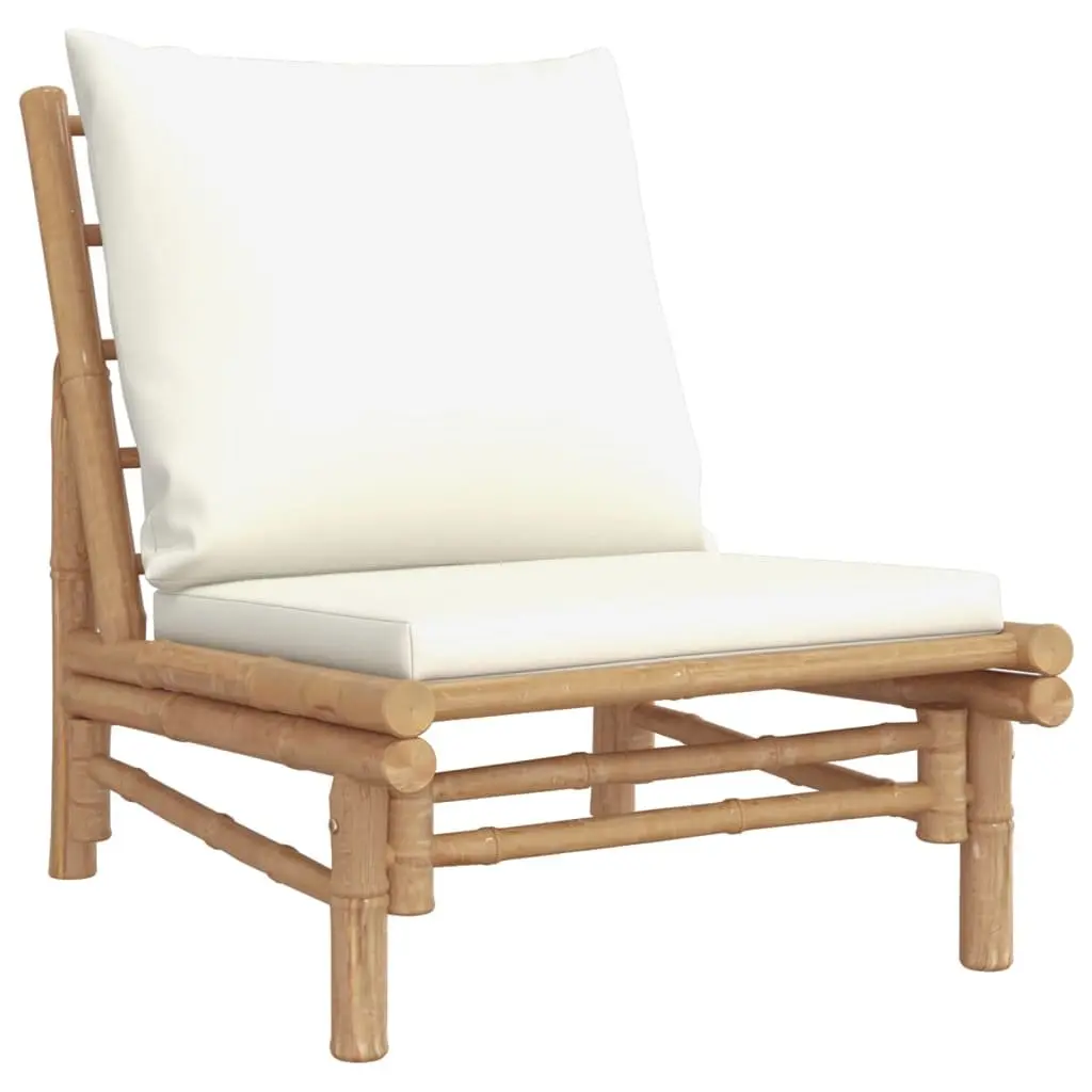 4 Piece Bamboo Garden Lounge Set Outdoor Furniture Cream Cushions Brown