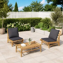 3 Piece Garden Lounge Set Bamboo Outdoor Furniture with Cushions Patio Sofa