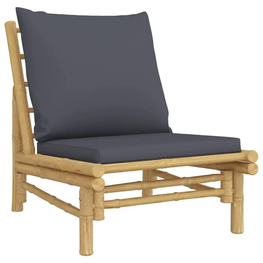 3 Piece Garden Lounge Set Bamboo Outdoor Furniture with Cushions Brown Dark Grey
