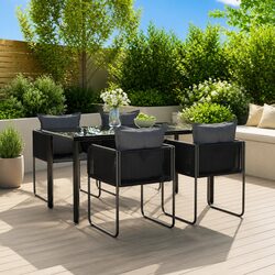 5 Piece Garden Dining Set Black Outdoor Furniture Patio Table Chairs