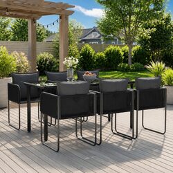 7 Piece Garden Dining Set Black Outdoor Furniture Rattan Glass Table Chairs