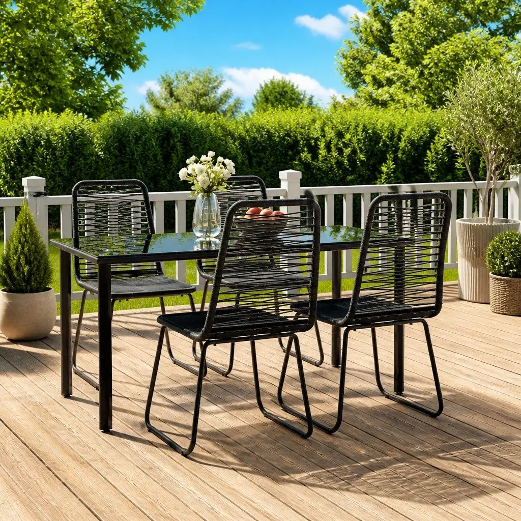 5 Piece Garden Dining Set Outdoor Patio Furniture Table Chairs Black