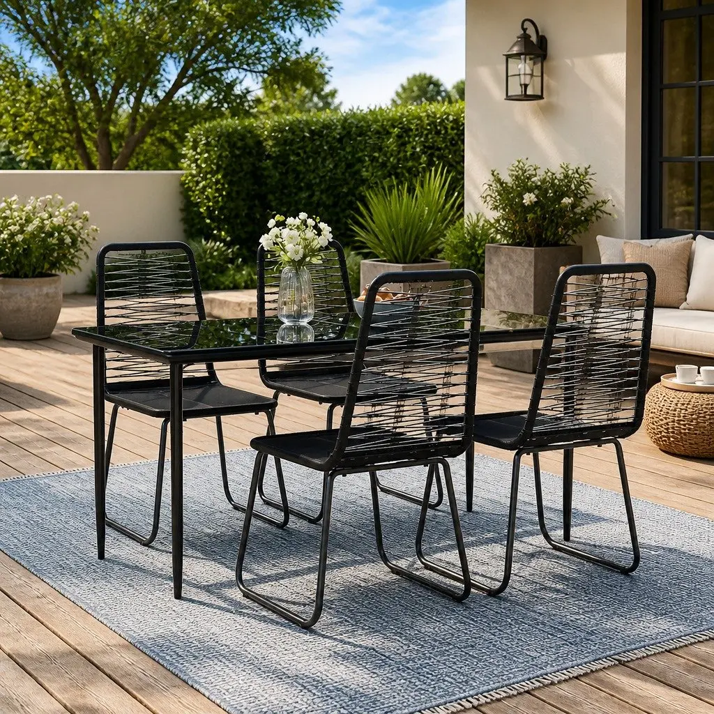 Garden Dining Set 5 Piece Outdoor Furniture Weather-Resistant PE Rattan Black
