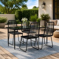 Garden Dining Set 5 Piece Outdoor Furniture Black Patio Rattan Table Chairs