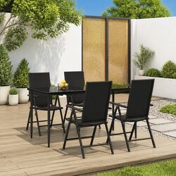 Garden Dining Set 5 Piece Outdoor Furniture Black Rattan Chairs Table Patio