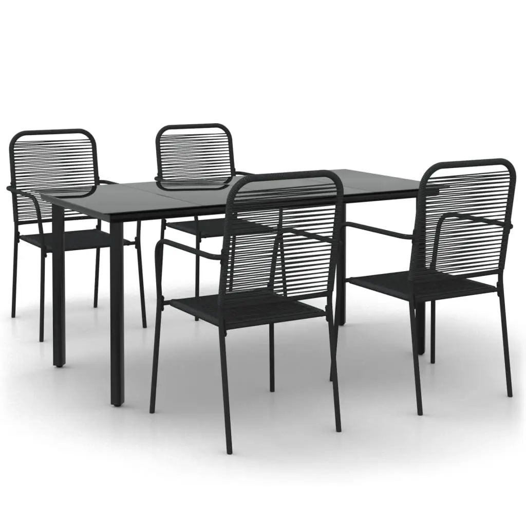 Outdoor Dining Set 5 Piece Garden Furniture Black Cotton Rope Steel Chairs Table