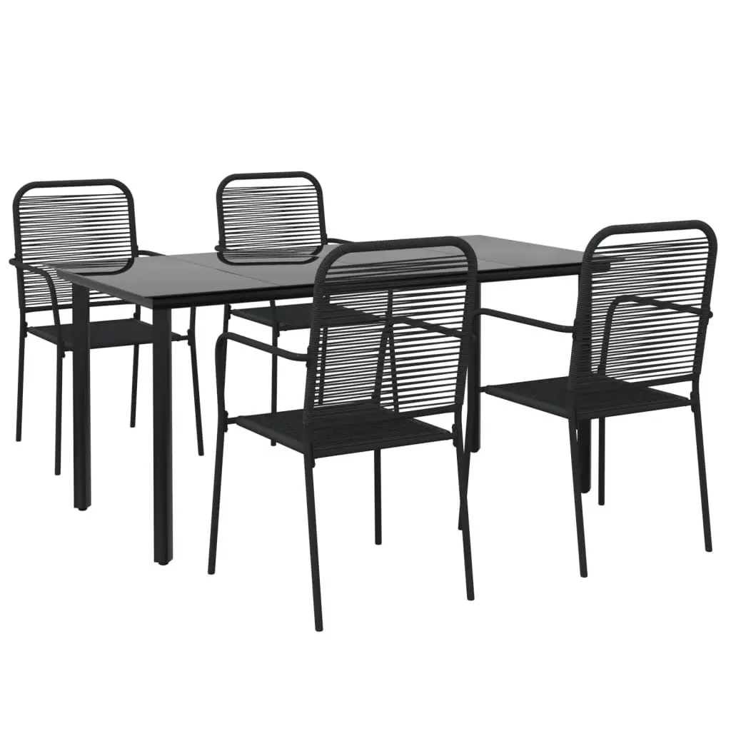 Outdoor Dining Set 5 Piece Garden Furniture Black Cotton Rope Steel Chairs Table