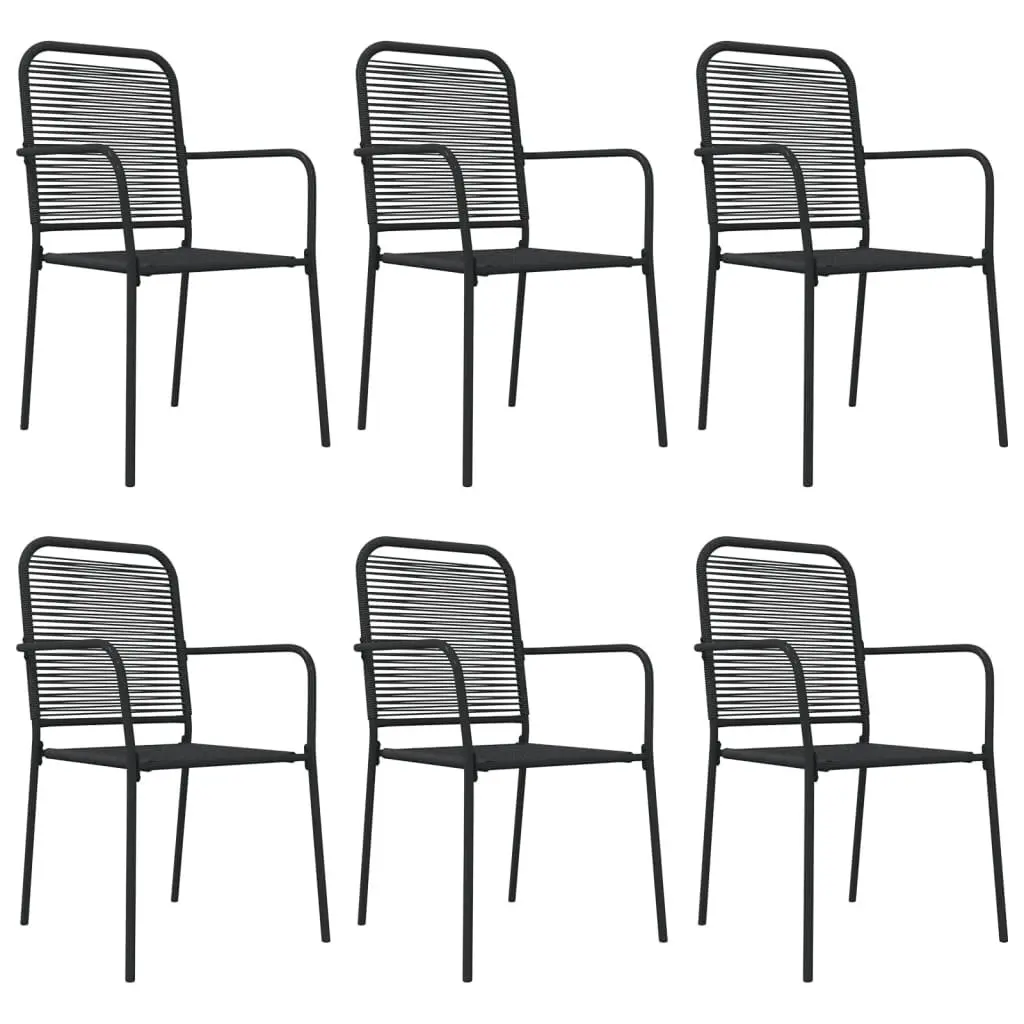 Garden Dining Set 7 Piece Black Cotton Rope Steel Frame Outdoor Furniture