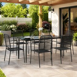 7 Piece Garden Dining Set Black Cotton Rope Steel Outdoor Patio Furniture