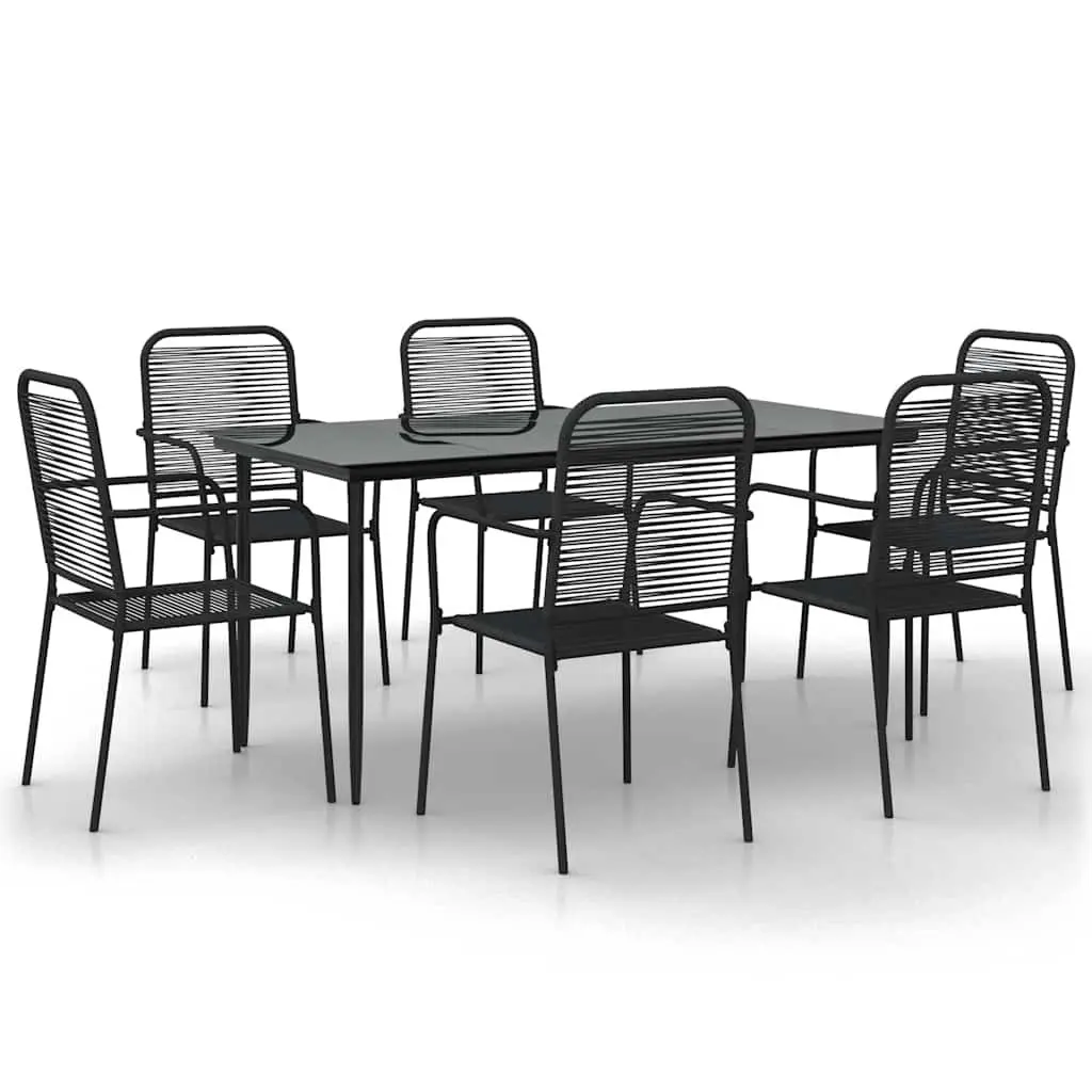 7 Piece Garden Dining Set Black Cotton Rope Steel Outdoor Patio Furniture