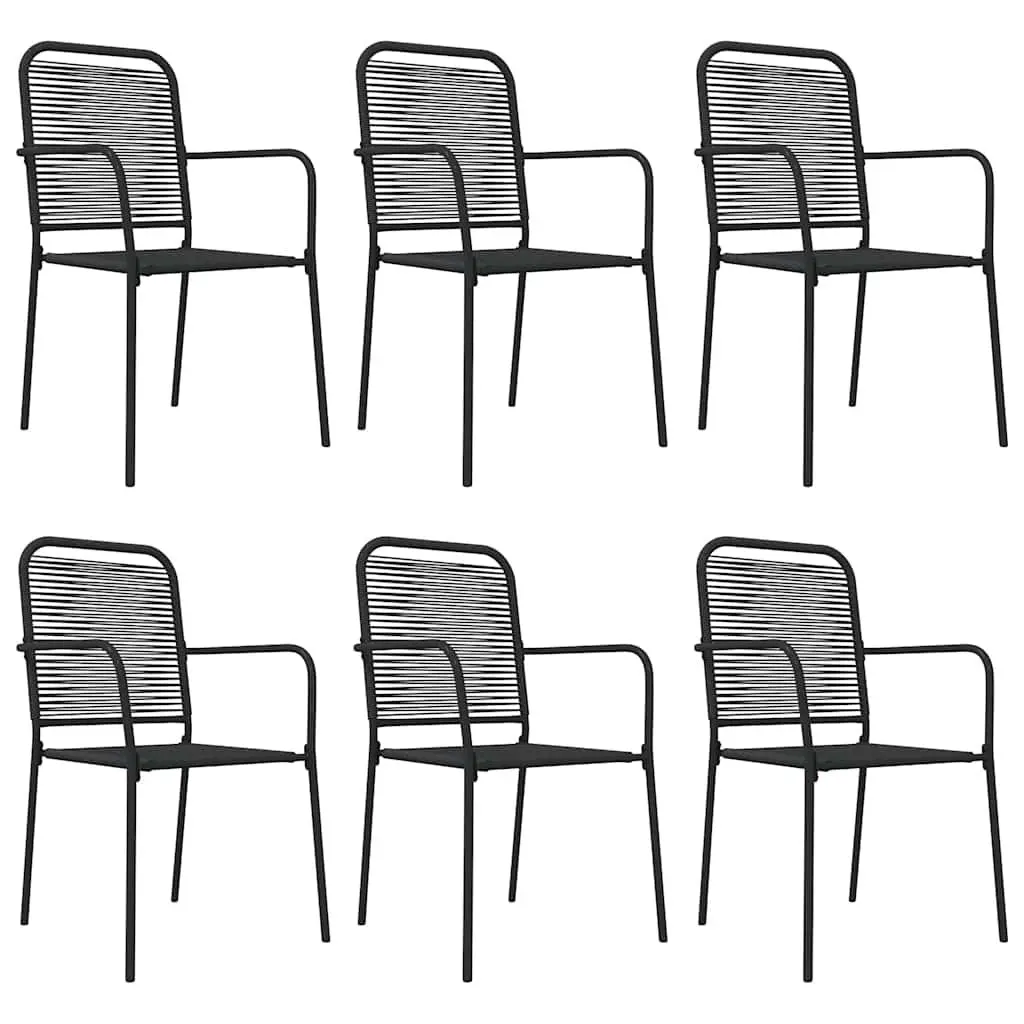 7 Piece Garden Dining Set Black Cotton Rope Steel Outdoor Patio Furniture