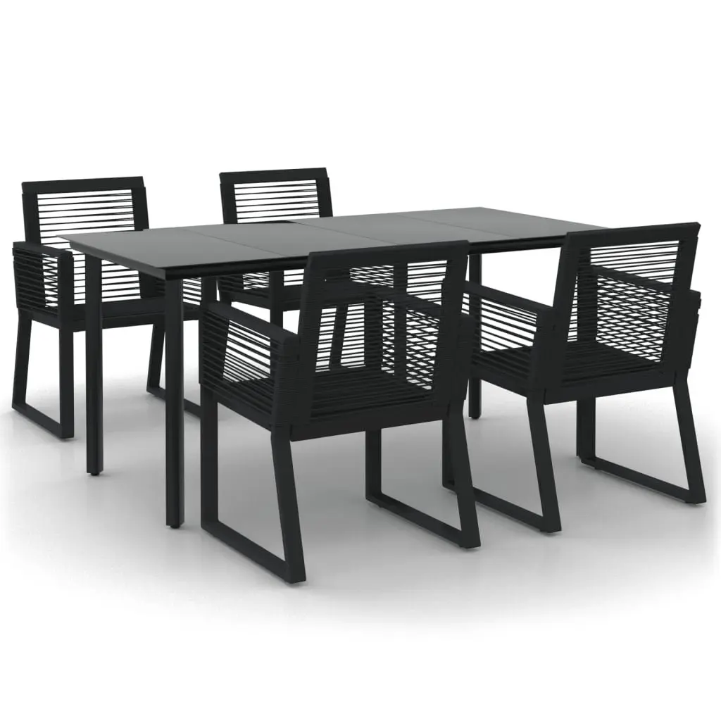 Garden Dining Set 5 Piece Black PVC Rattan Outdoor Furniture Patio Table Chairs
