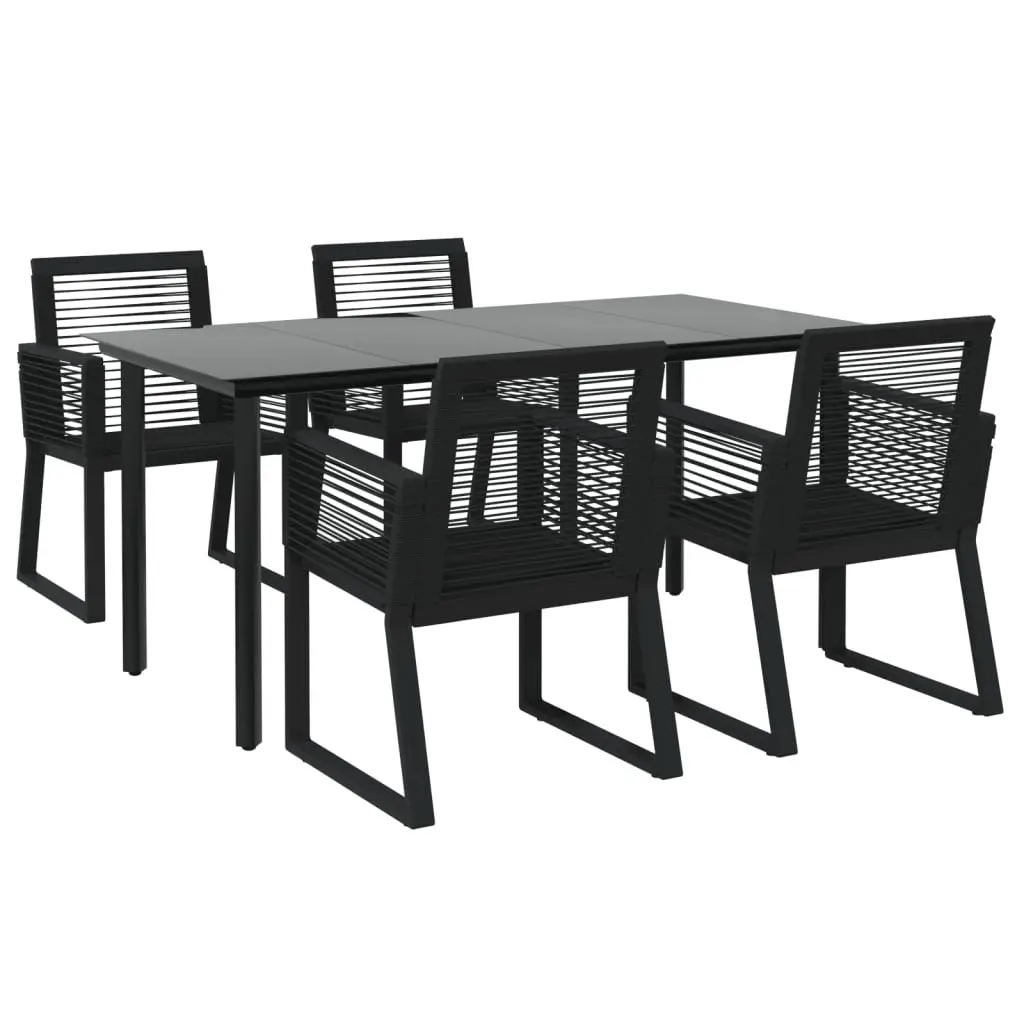 Garden Dining Set 5 Piece Black PVC Rattan Outdoor Furniture Patio Table Chairs