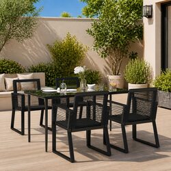 Outdoor Garden Dining Set 5 Piece Black Rattan Chairs Table Furniture Patio