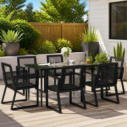 7 Piece Outdoor Dining Set Garden Furniture Black Rattan Chairs Table