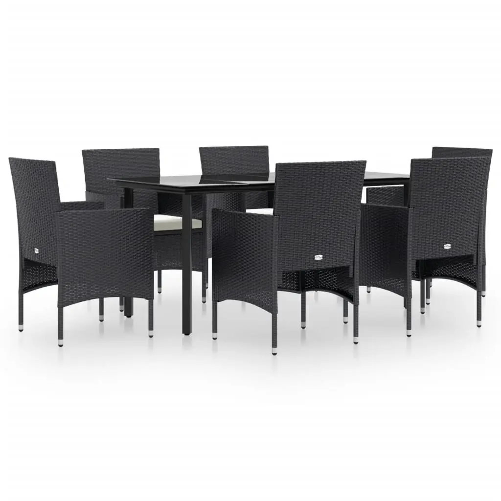 7 Piece Garden Dining Set Black Outdoor Furniture with Cushions Patio Table