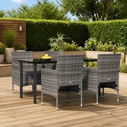Garden Dining Set 5 Piece Outdoor Furniture Grey Black Rattan Chairs Table