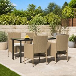 Garden Dining Set 5 Piece Outdoor Furniture with Cushions Beige Black Patio