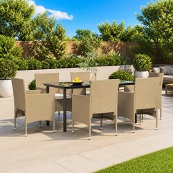 7 Piece Outdoor Dining Set Garden Furniture Patio Table Chairs Beige Cushions