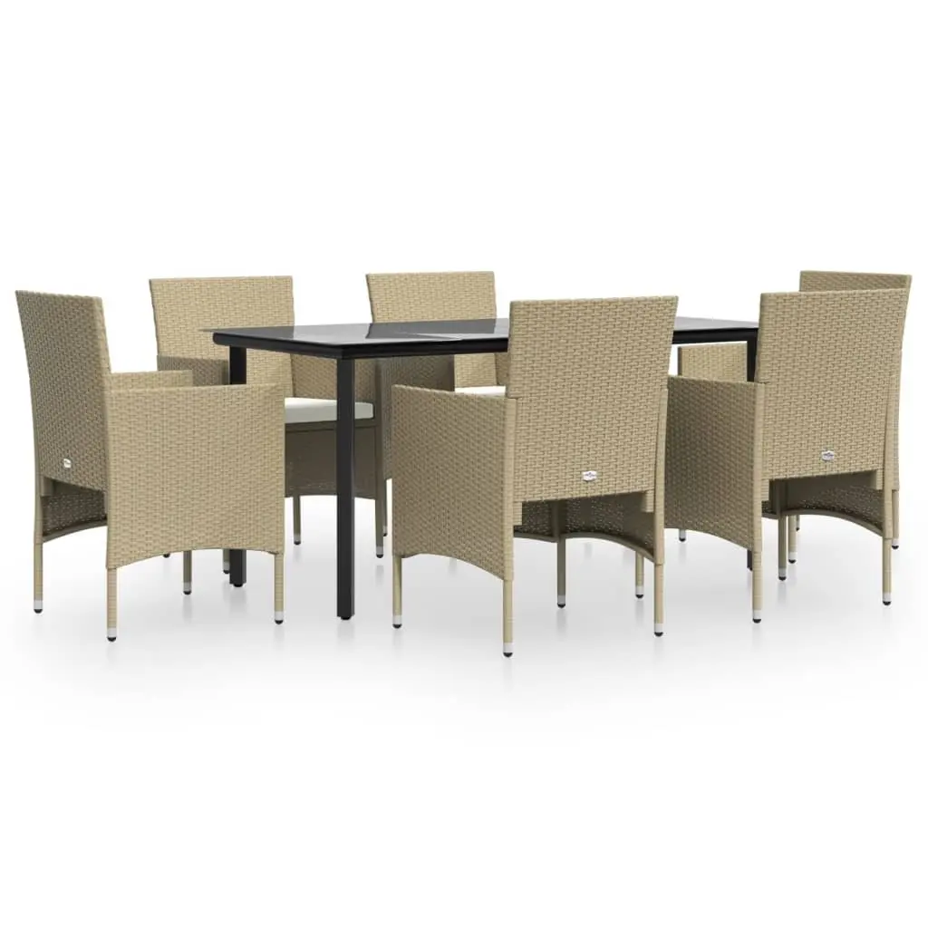 7 Piece Outdoor Dining Set Garden Furniture Patio Table Chairs Beige Cushions