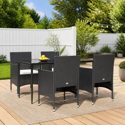 Garden Dining Set 5 Piece Outdoor Furniture Black Chairs Table with Cushions